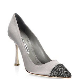 ManoloBlahnik Grey Bipunta Satin Crystal-Toe Pumps